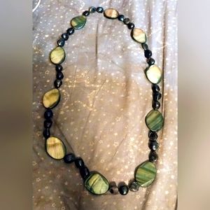 Green Stripe Jasper Stone Beaded Statement Necklace
